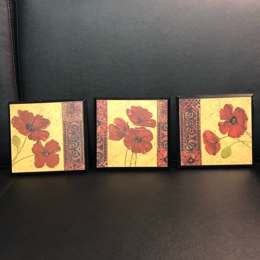 Set of three poppy flower wall art